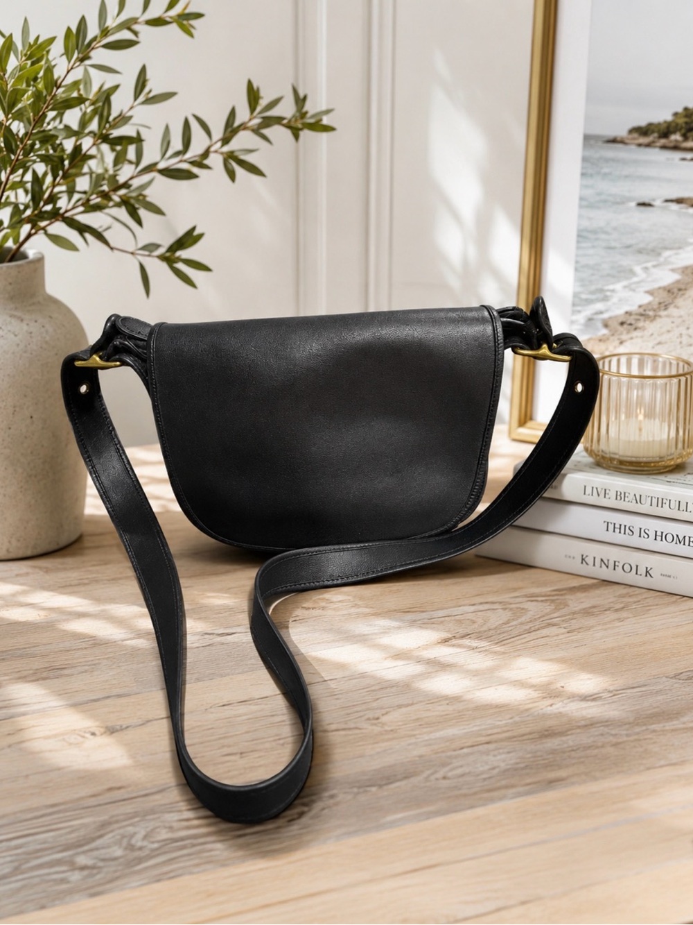 Coach Black Leather Crossbody Bag with Gold Hardware 9951